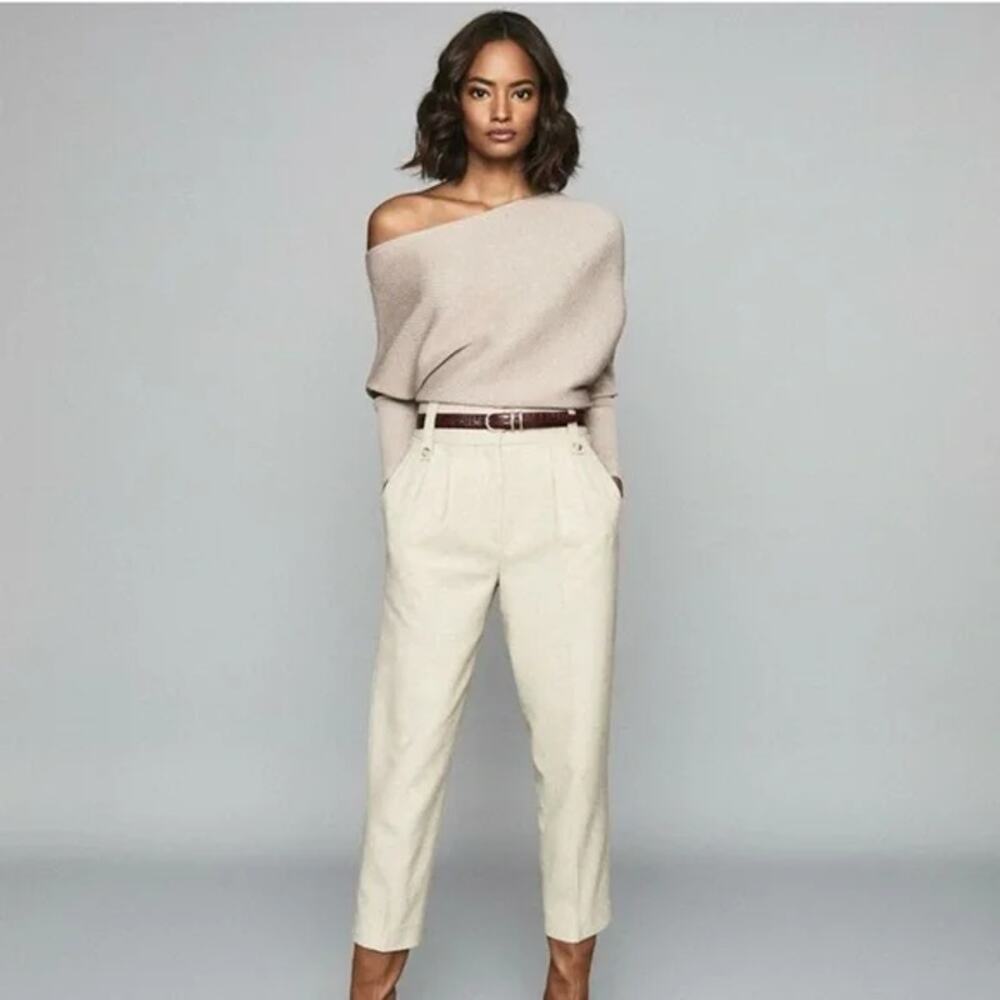 Reiss Lorna Draped Knit Top + Leonora Midi Skirt Set Rib Asymmetric Size Medium - Picture 3 of 16